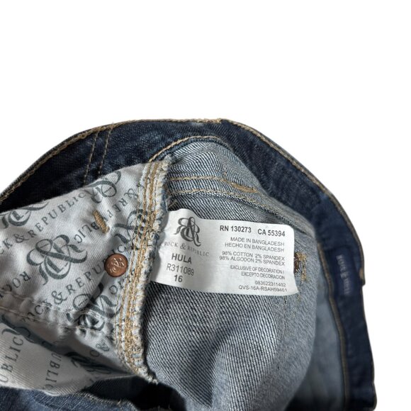 Rock & Republic Shorts Womens 16 Blue Hula Distressed Grunge Raw Hem - Picture 4 of 7